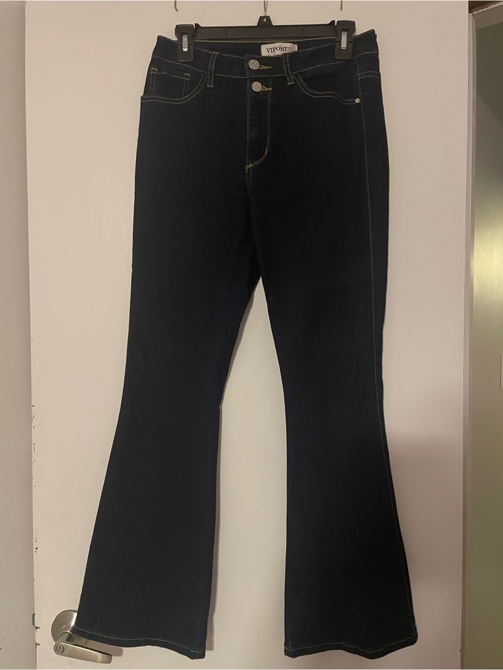 VIPONES Women’s High Rise Flare Jeans Dark Blue Stretch Denim
